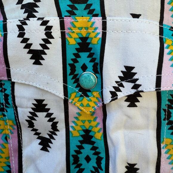 Wrangler Retro Sleeveless Southwestern Turquoise Pearl Snap Shirt XL - Picture 3 of 7